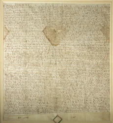 A 1297 Copy of the Magna Carta on Display in the Members